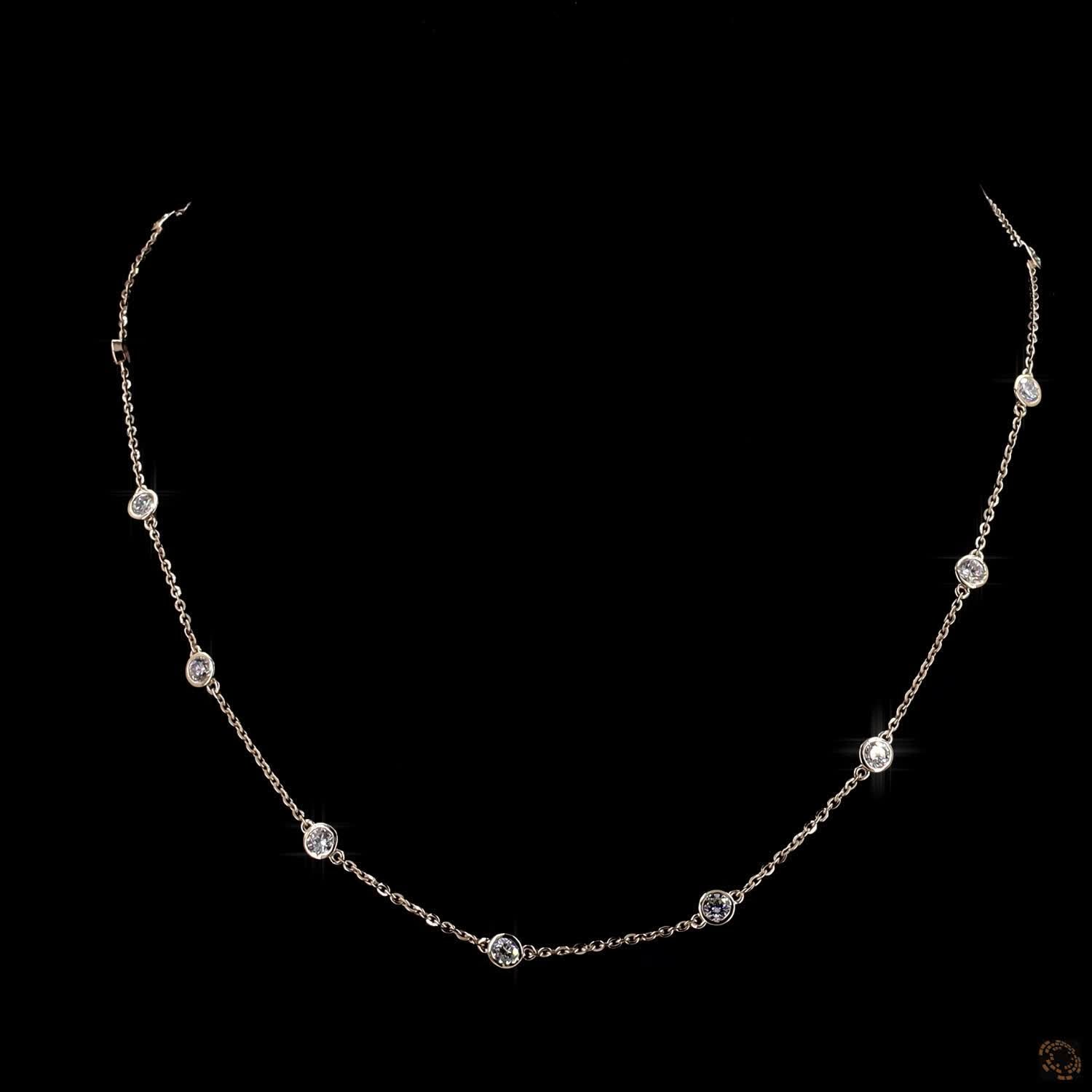 1.97 Ct Rose Gold Bezel Set Round Diamond Station Fashion Necklace