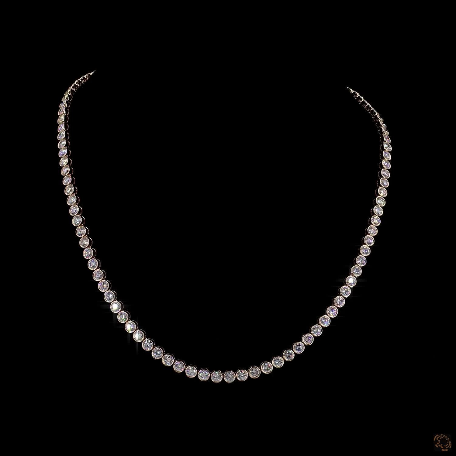 19.13 Ct Graduated Round Bezel Set Solitaire Tennis Choker Necklace in Gold