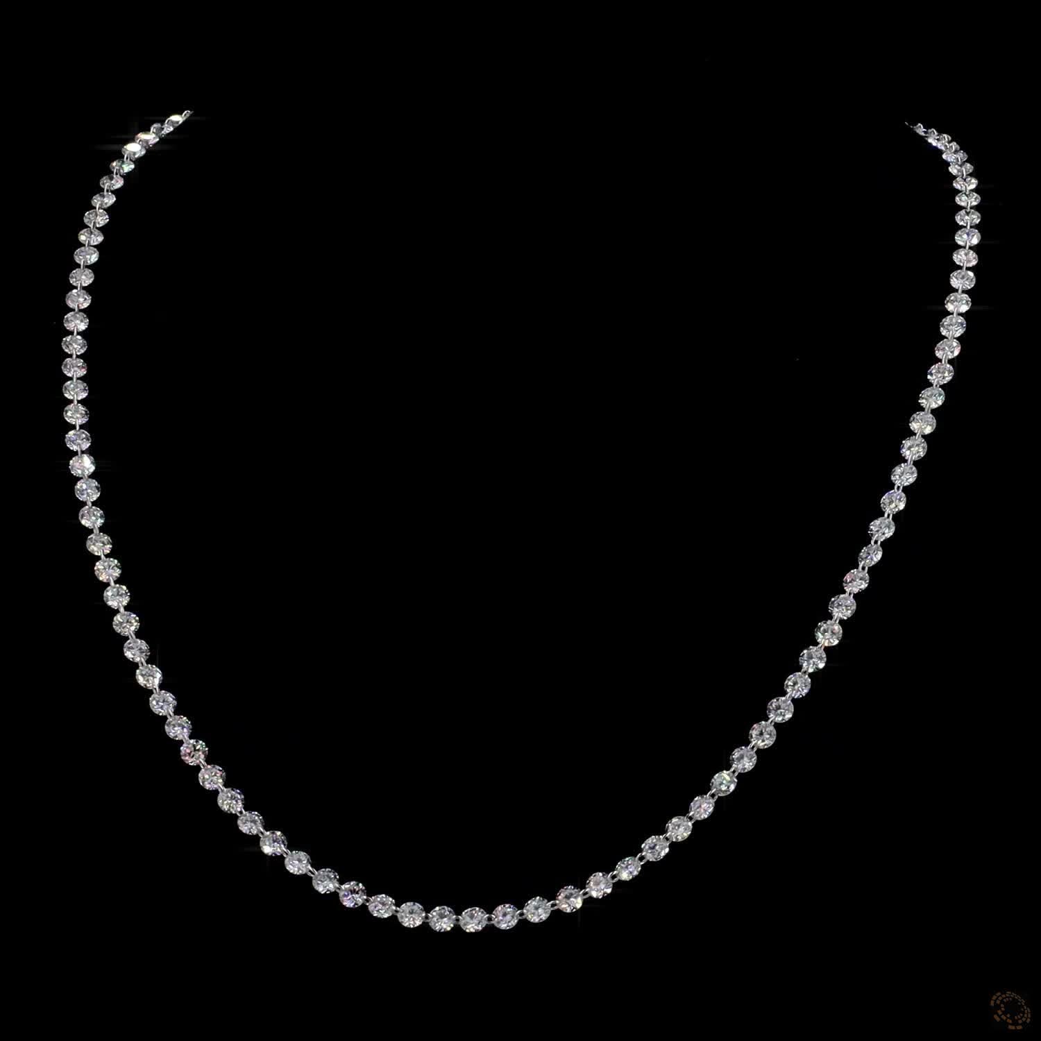 19.40 Ct white gold graduated tennis necklace, round diamond Riviera necklace, delicate prong set diamond strand, floating diamond choker, white gold diamond tennis necklace