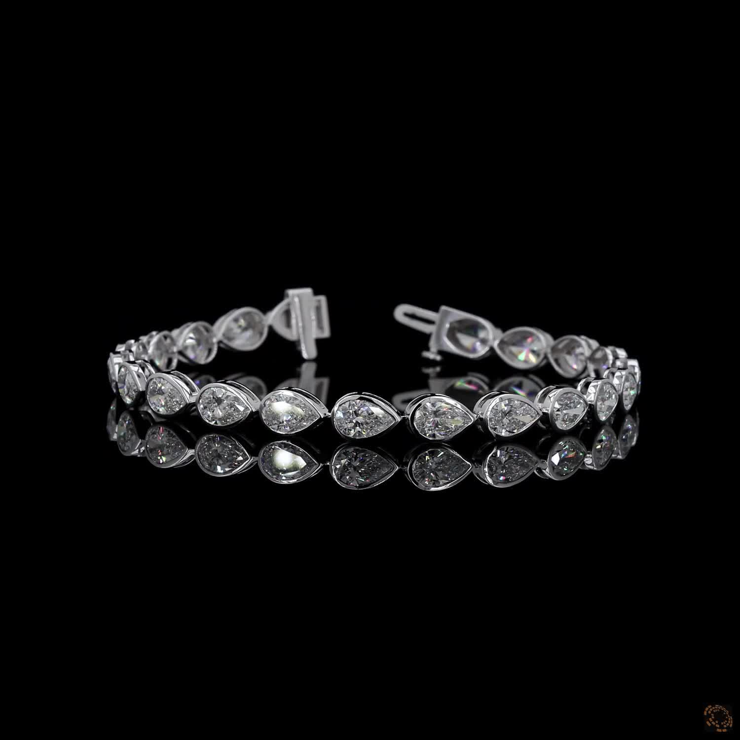 10.67 Ct Pear Cut Diamond Tennis Bracelet, Bezel Set Diamond Bracelet, Teardrop Diamond Bracelet, White Gold Pear Diamond Bracelet, Lab-Grown Pear Tennis Bracelet