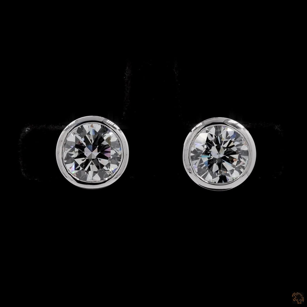 4 Ct 14K White Gold Round Cut Diamond Bezel Set Solitaire Stud Earrings