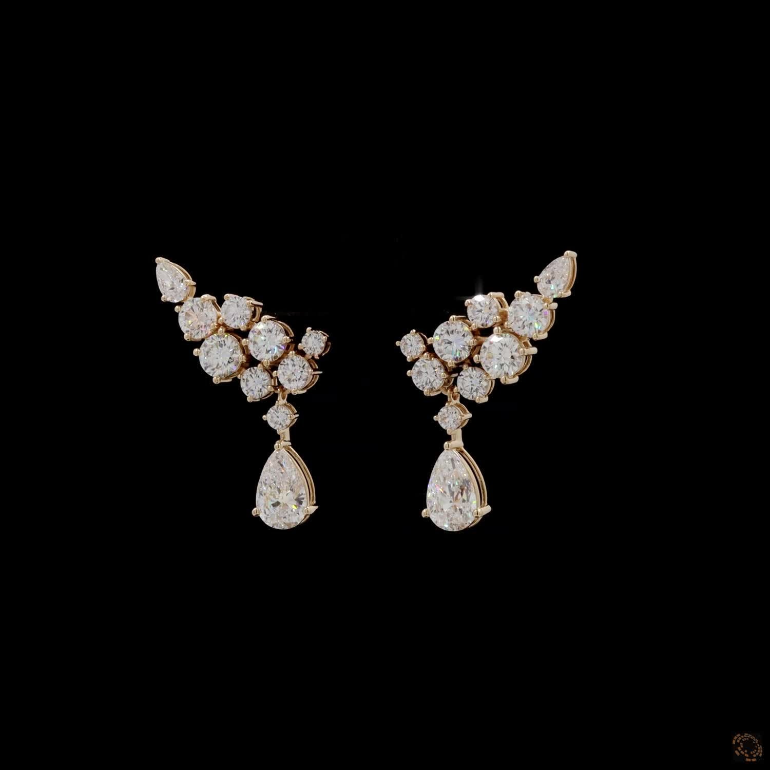7.97 Floating Diamond Cluster Ear Crawler Earrings with Pear Dangles (Copy)