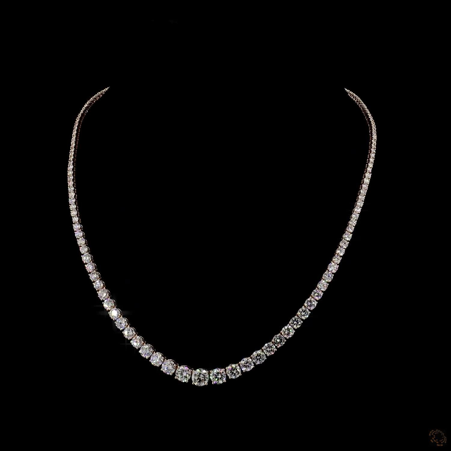 17.63 Ct Graduated Round Cut Lab-Grown Diamond Tennis Necklace in 14K Yellow Gold