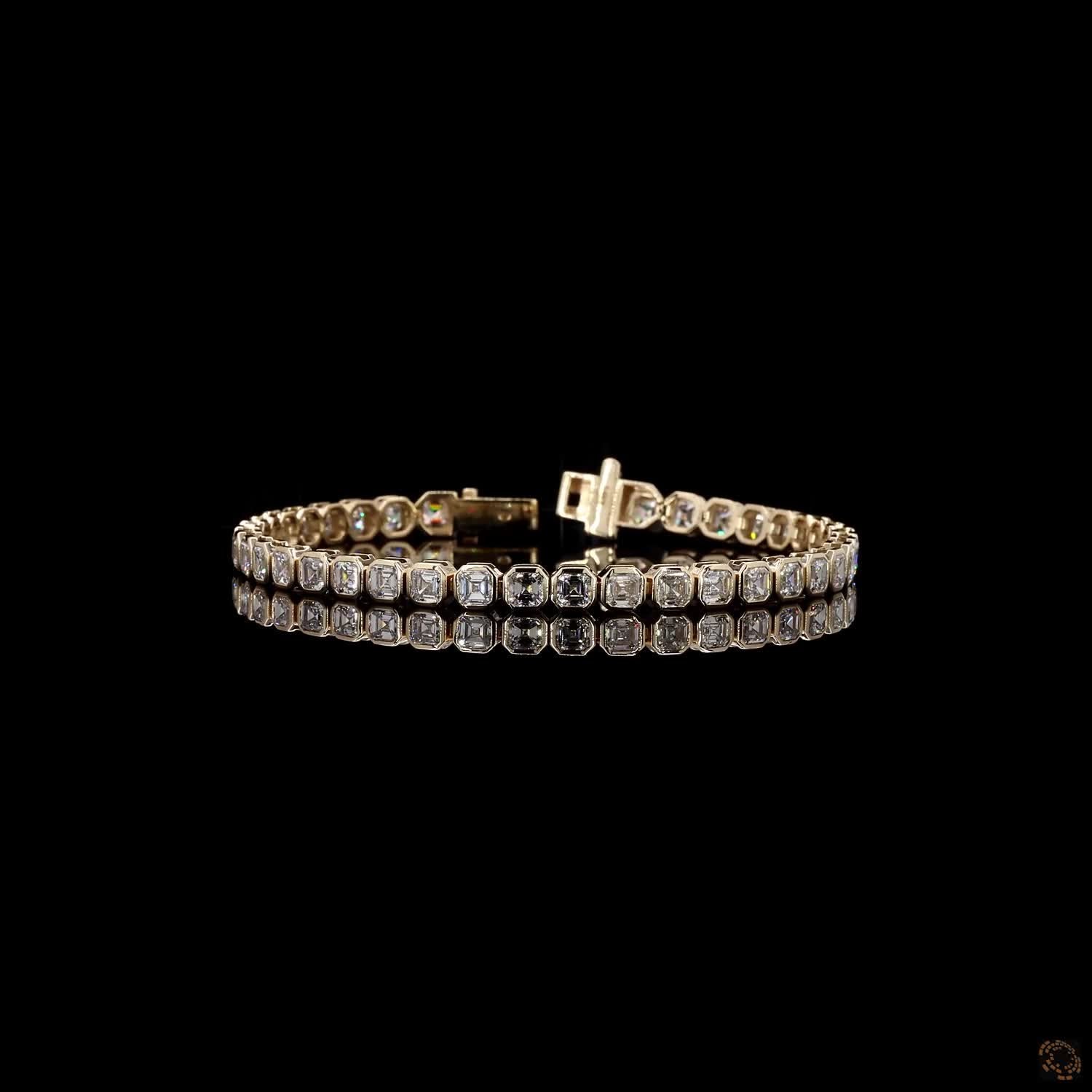 10.01 Ct Asscher Cut Bezel Fancy Bracelet in 14K Yellow Gold | Full Bezel Eternity Line Bracelet