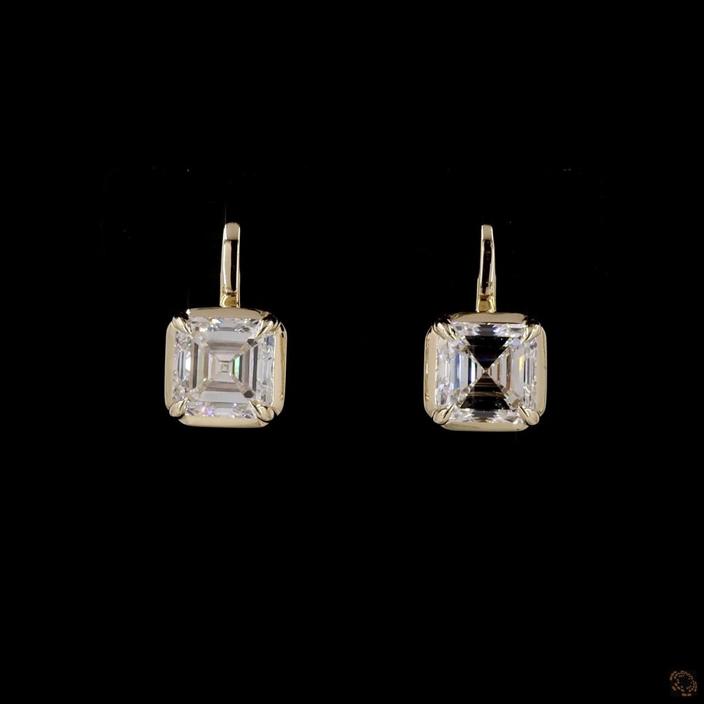 3.06 Ct Asscher Cut Earrings: 14K Yellow Gold