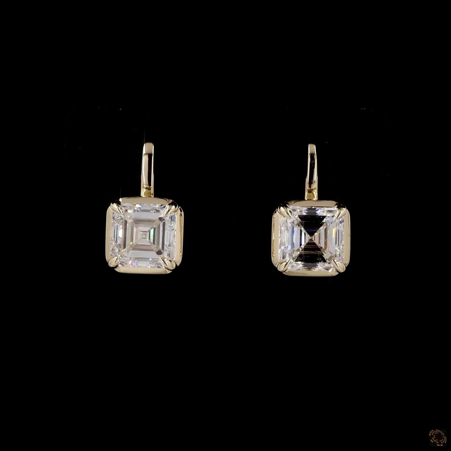 3.06 Ct Asscher Cut Earrings: 14K Yellow Gold