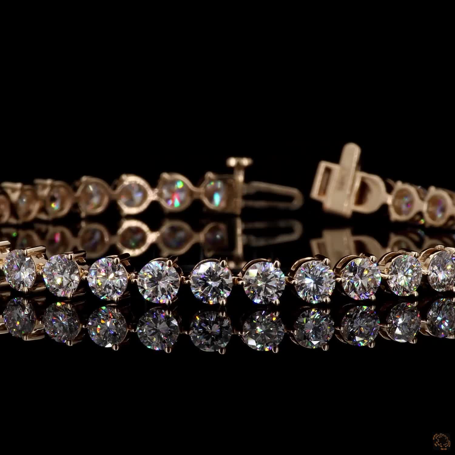 8.76 Ct 14K Yellow Gold Round Diamond 3-Prong Tennis Bracelet