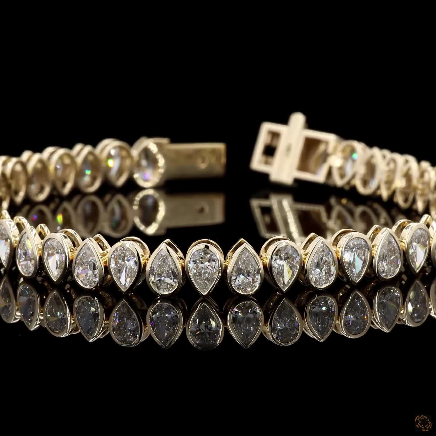 10.27 Ct Yellow Gold Pear Cut  Bezel Bracelet, Vertical Teardrop Eternity Line Bracelet, Modern Romantic Fine Jewelry