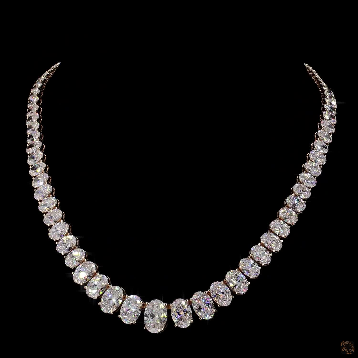51.89 Ct Oval Diamond Statement Tennis Choker Necklace in 14K Gold