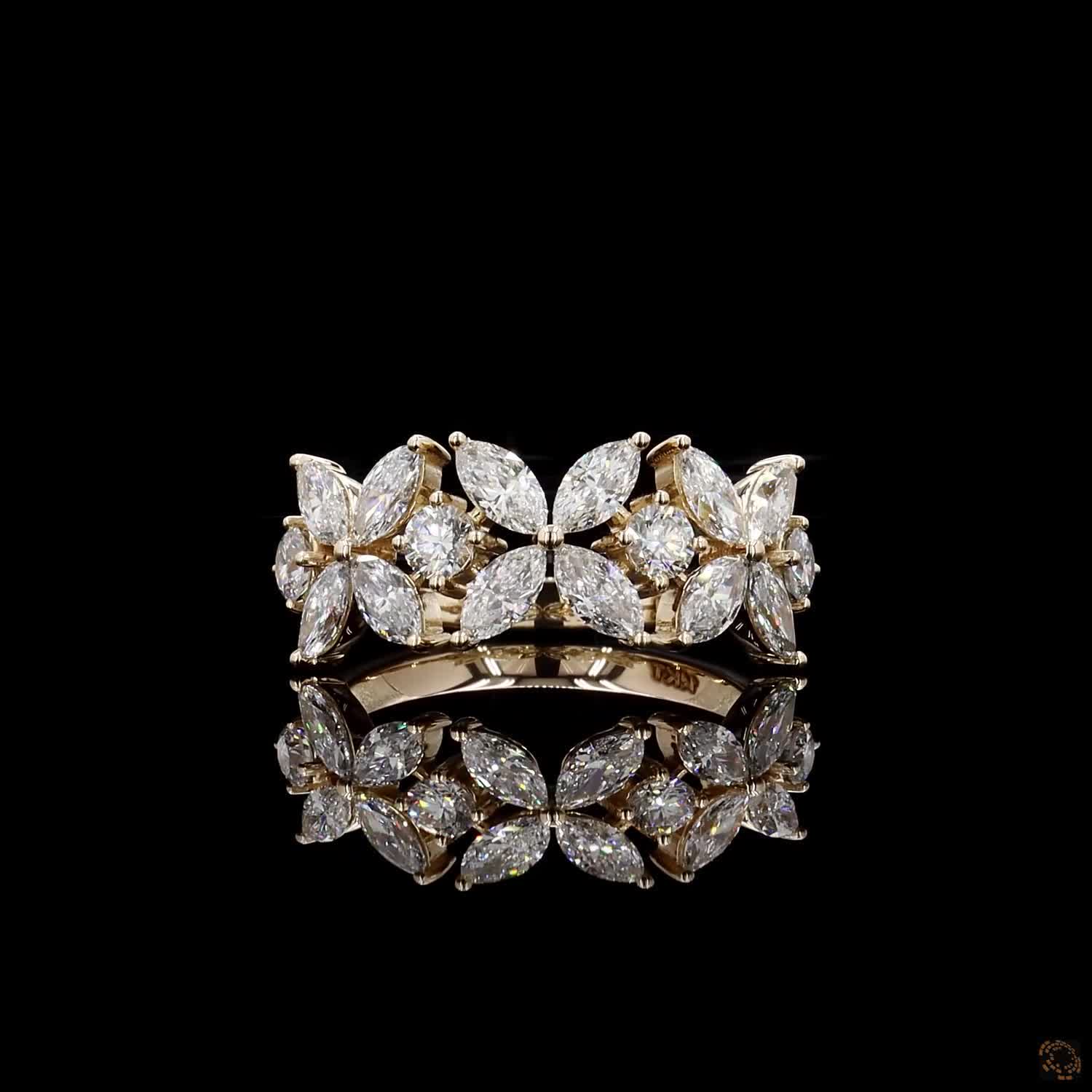 1.81 Cts Marquise Cut Lab Diamond Floral Wedding Band