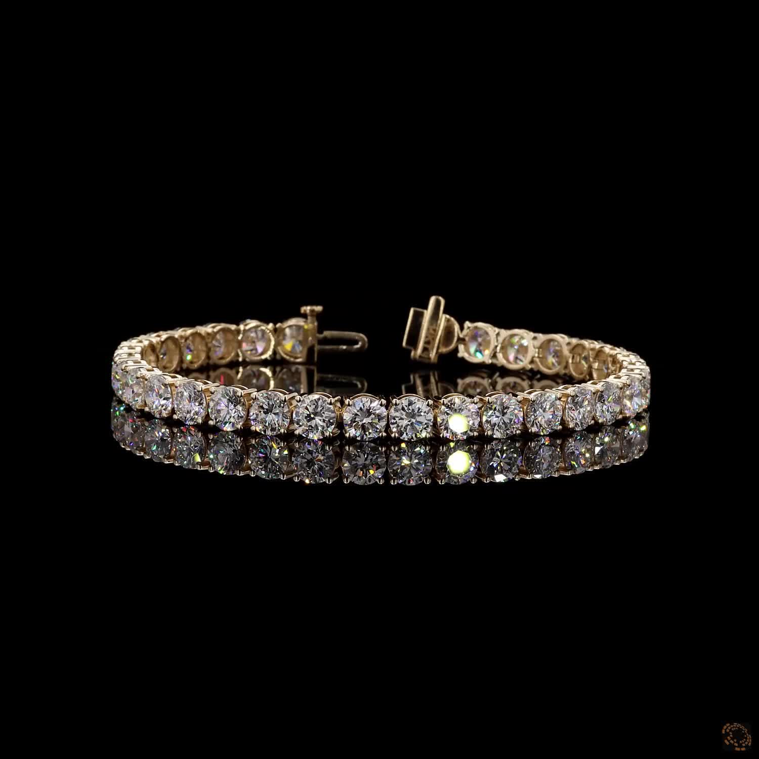 17.68 Ct Round Cut Moissanite Classic Tennis Bracelet in 14K Yellow Gold | 4-Prong Diamond Alternative Line Bracelet