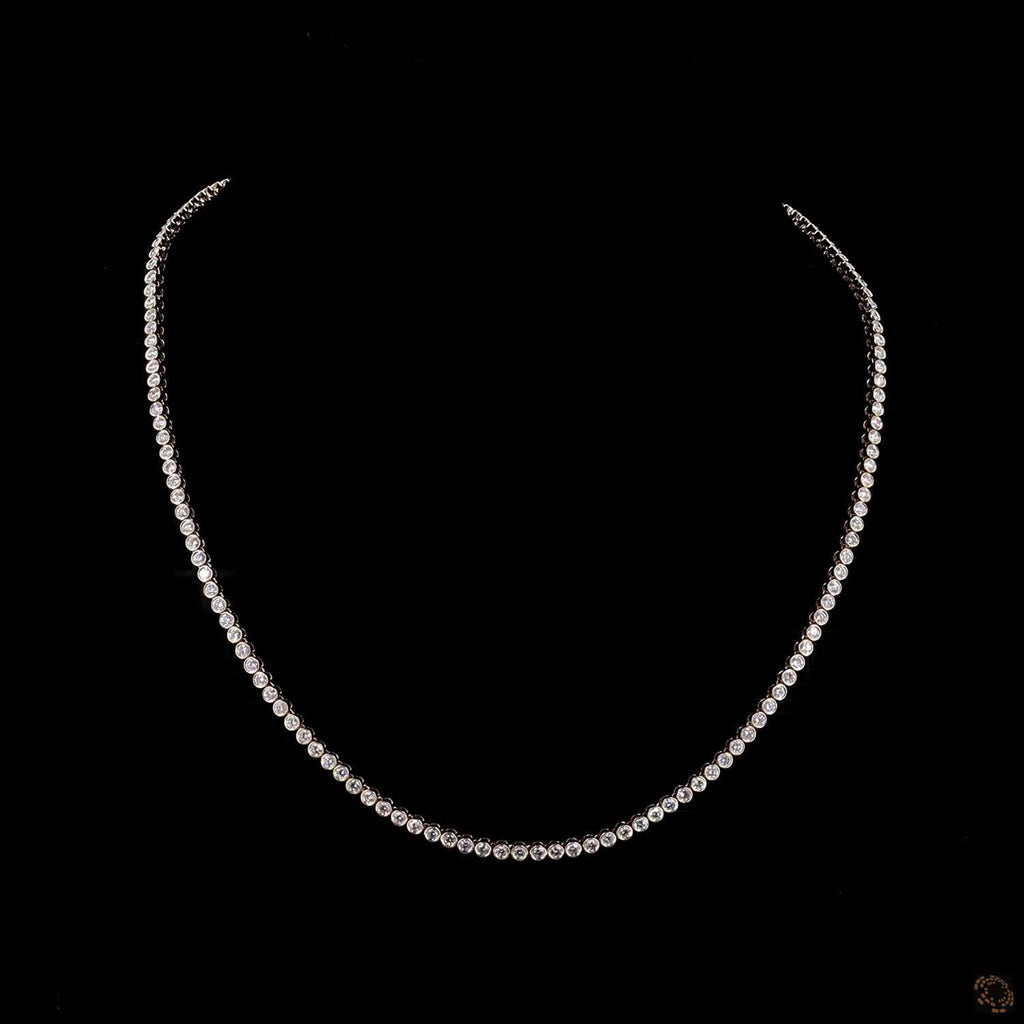 5.39 CT Round Diamond Tennis Necklace | 14K White Gold Bezel Setting | Dainty Luxury Diamond Jewelry Gift