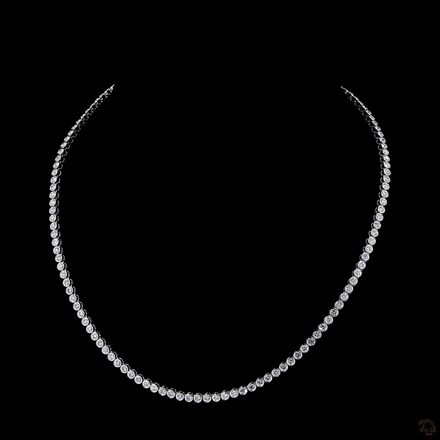 8.3 Ct Bezel-Set Round Cut Lab-Grown Diamond Tennis Necklace in 14K White Gold
