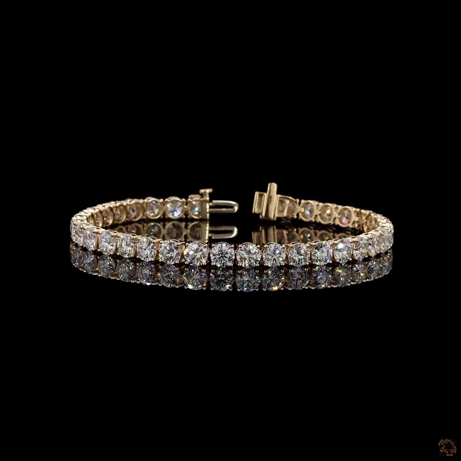 14.70 Ct 14K Yellow Gold Round Cut Moissanite Tennis Bracelet with Double Latch Box Clasp