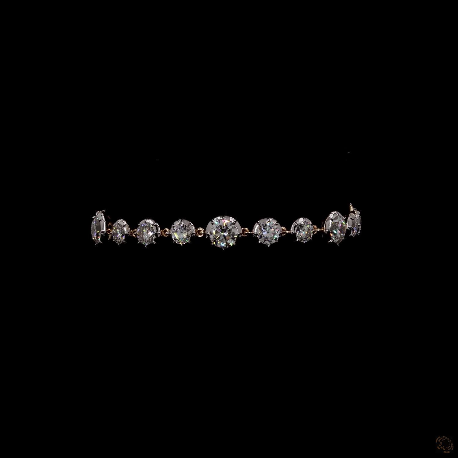 9.39 Ct Yellow Gold Graduated Round  Bracelet, Station Link Tennis Line Bracelet, Fine Bridal & Evening Jewelry