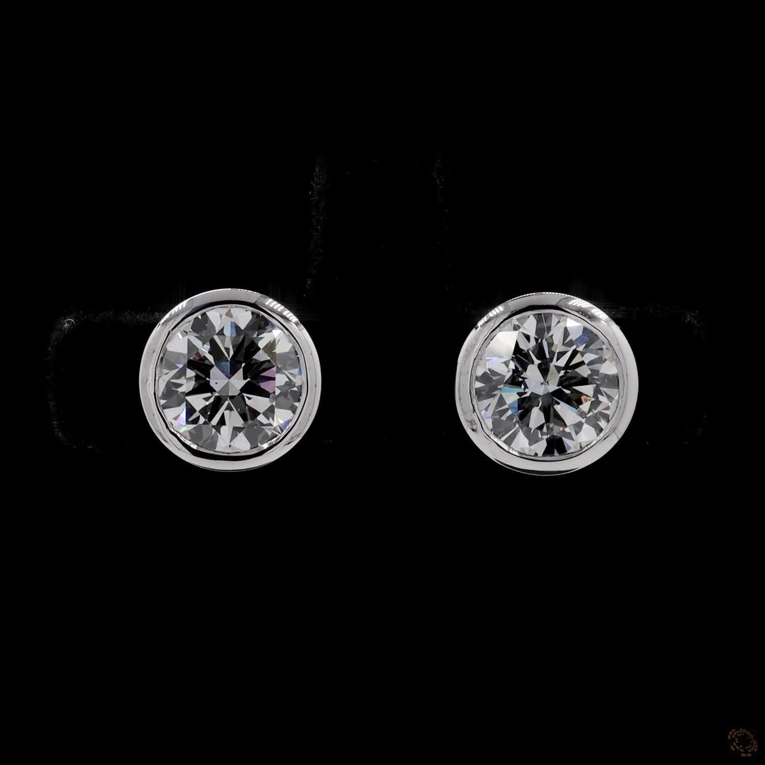 4.06 Ct Classic Round Cut Diamond Bezel Solitaire Stud Earrings in 14K White Gold | Full Bezel Set Studs