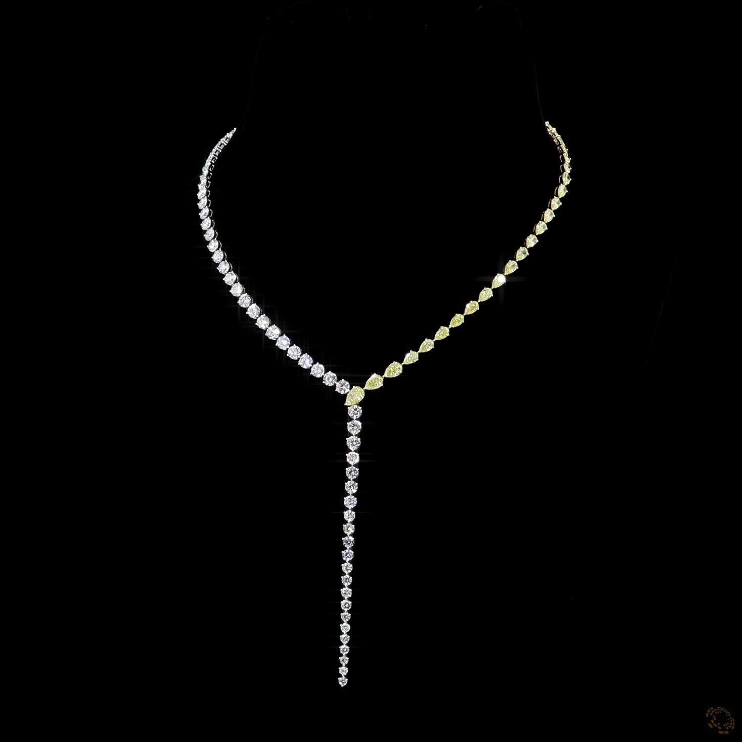 33.4 Ct Avant-garde Y-necklace lariat silhouette with asymmetrical neck strands uniting at a central focal diamond
