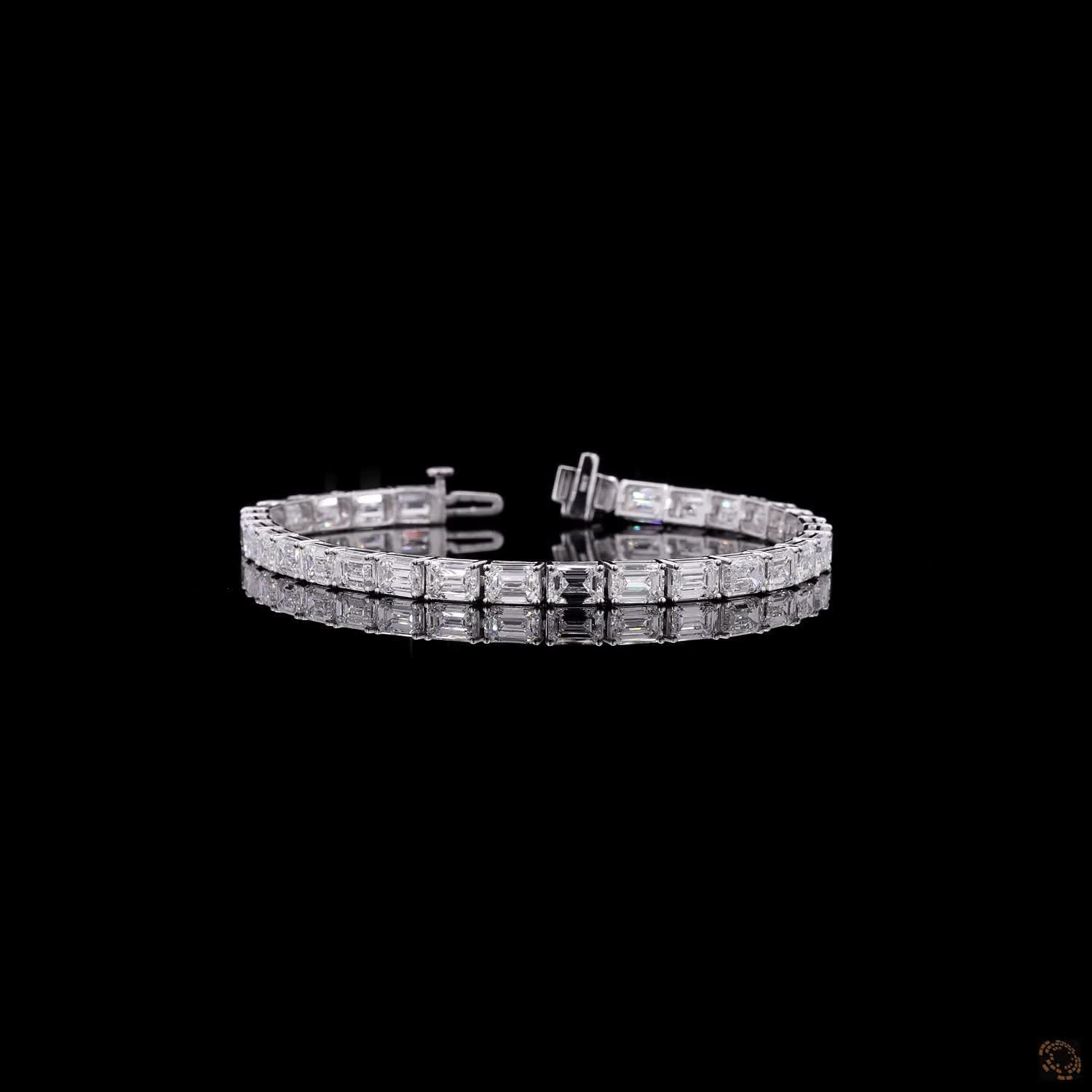 17.03 Ct 14K White Gold Emerald Cut Moissanite Fancy Bracelet with Double Latch Box Clasp