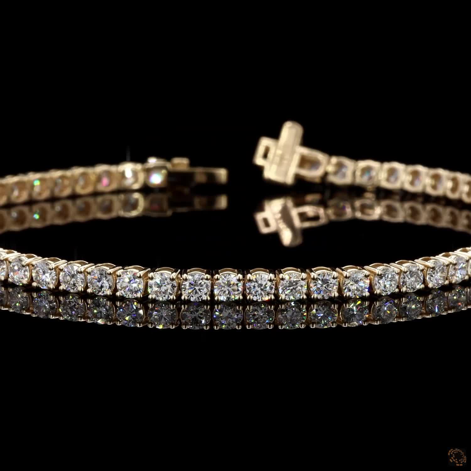 17.38 Ct Classic Round Cut Moissanite Tennis Bracelet in 14K Yellow Gold | 3-Prong Diamond Alternative Line Bracelet