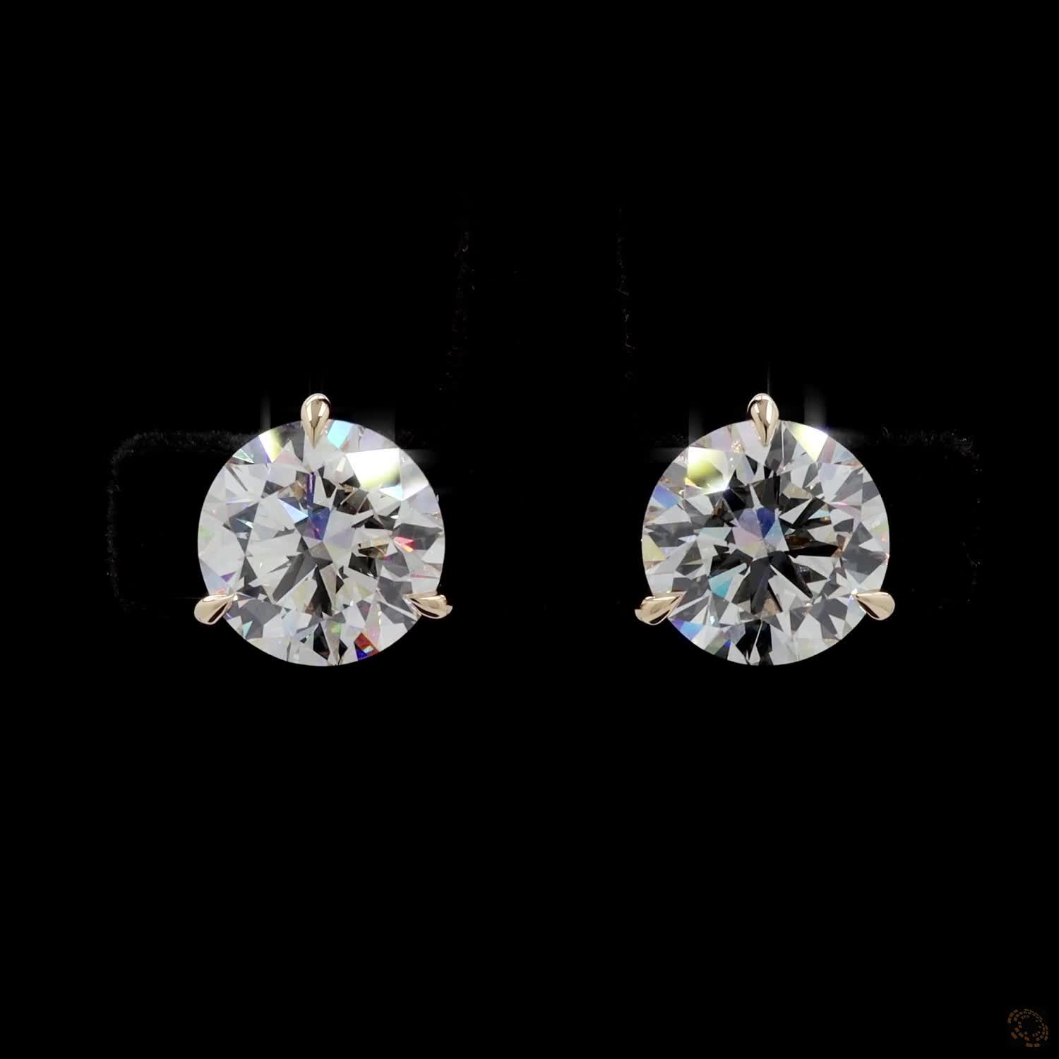 5.10 Ct Classic Round Cut Diamond Solitaire Stud Earrings in 14K Yellow Gold | 3-Prong Martini Setting