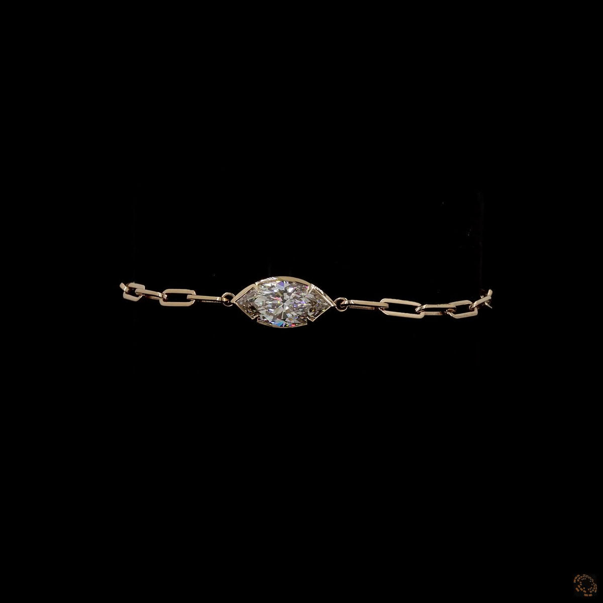3.02 Ct East-West Marquise Cut Diamond Paperclip Link Bracelet in Yellow Gold