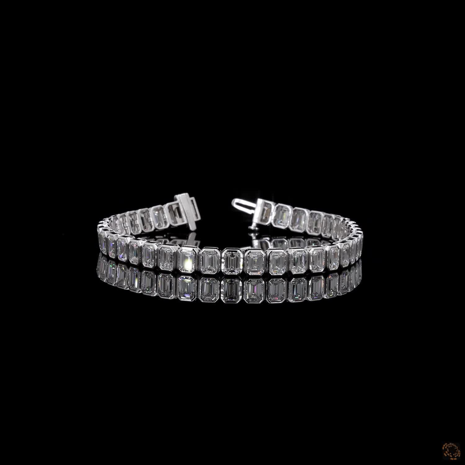 15.37 Ct Silver Rectangular Crystal Tennis Bracelet for Women – Elegant Sparkling Link Bracelet