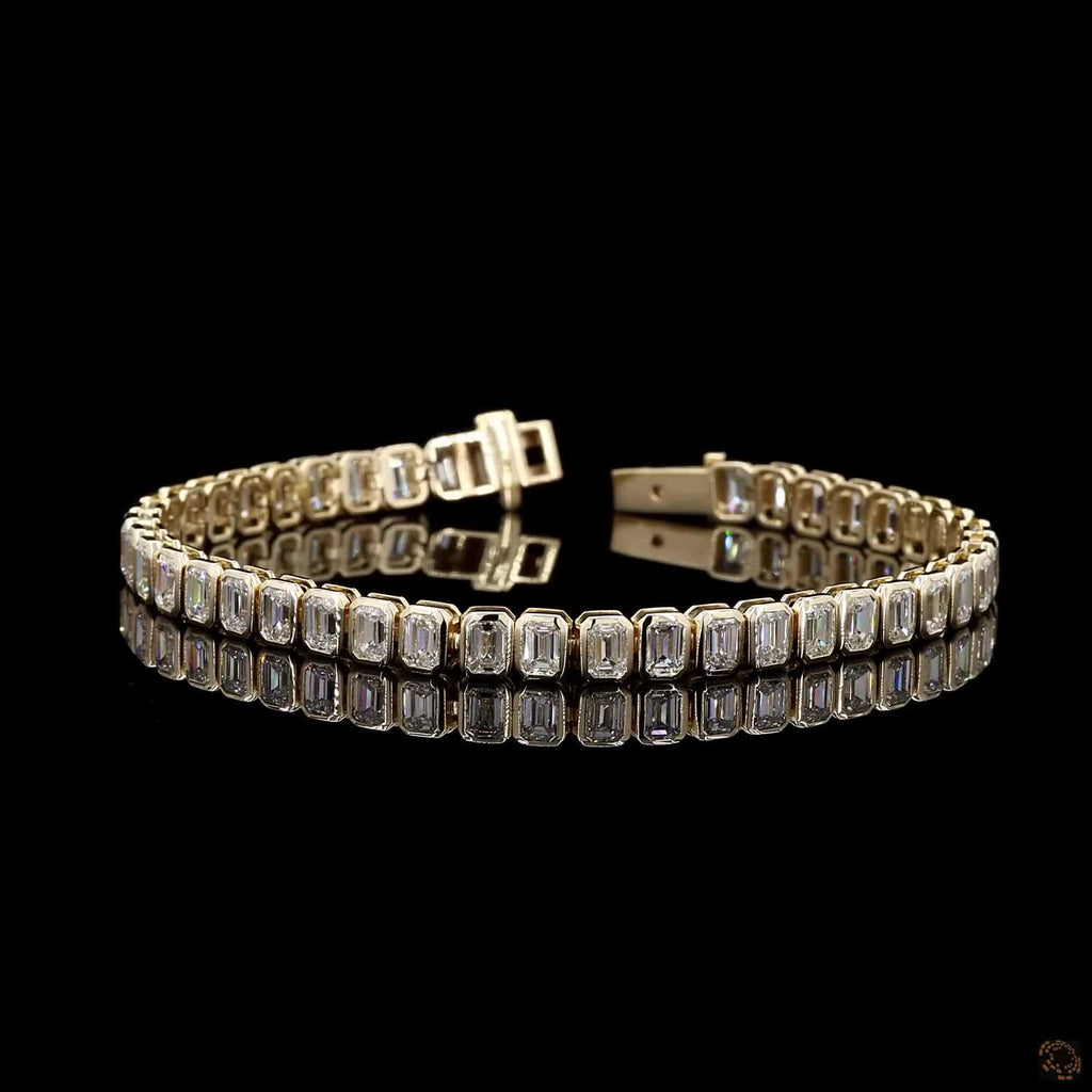 14k Bezel Setting 10.90 Ct Emerald Cut Diamond Tennis Bracelet