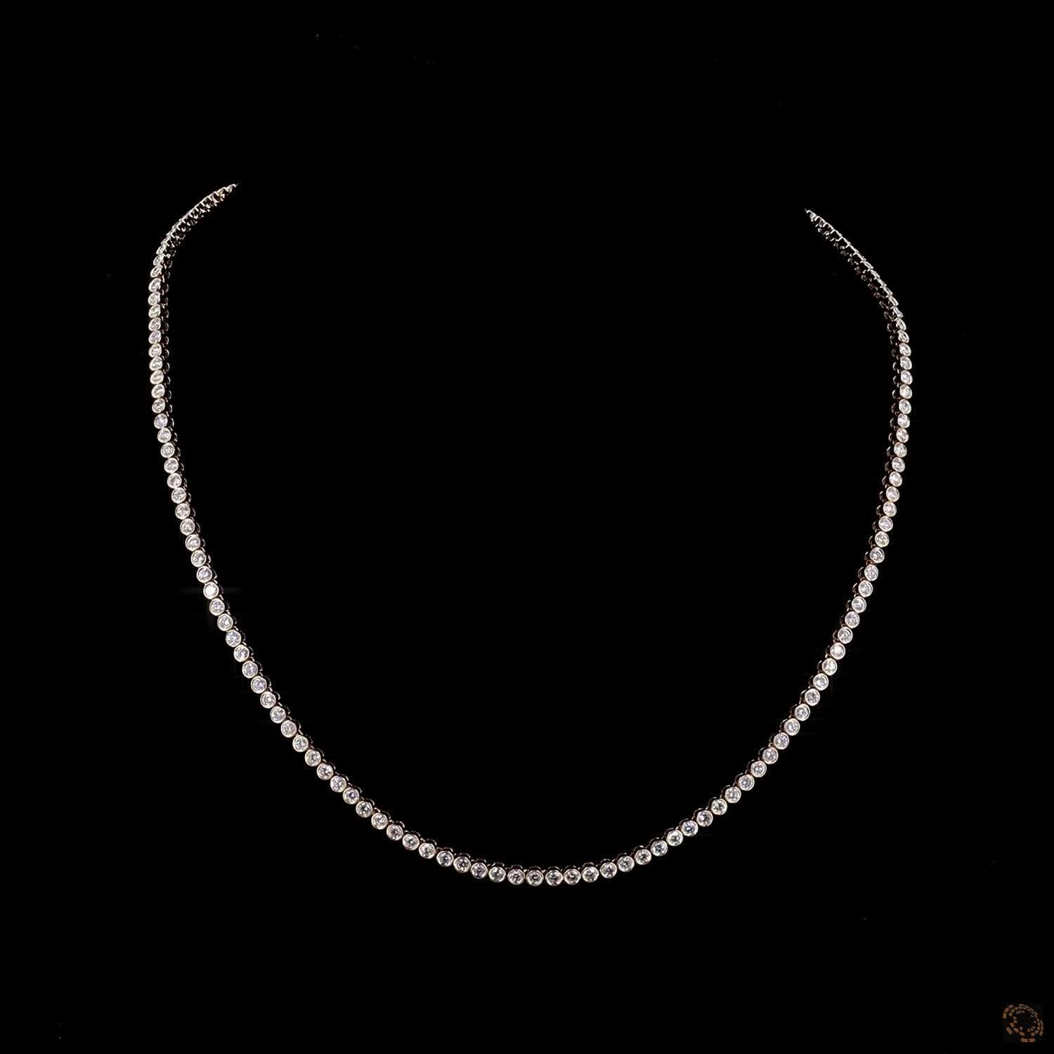 5.39 Ct Round Cut Bezel Set Graduated Diamond Tennis Necklace in 14K Gold