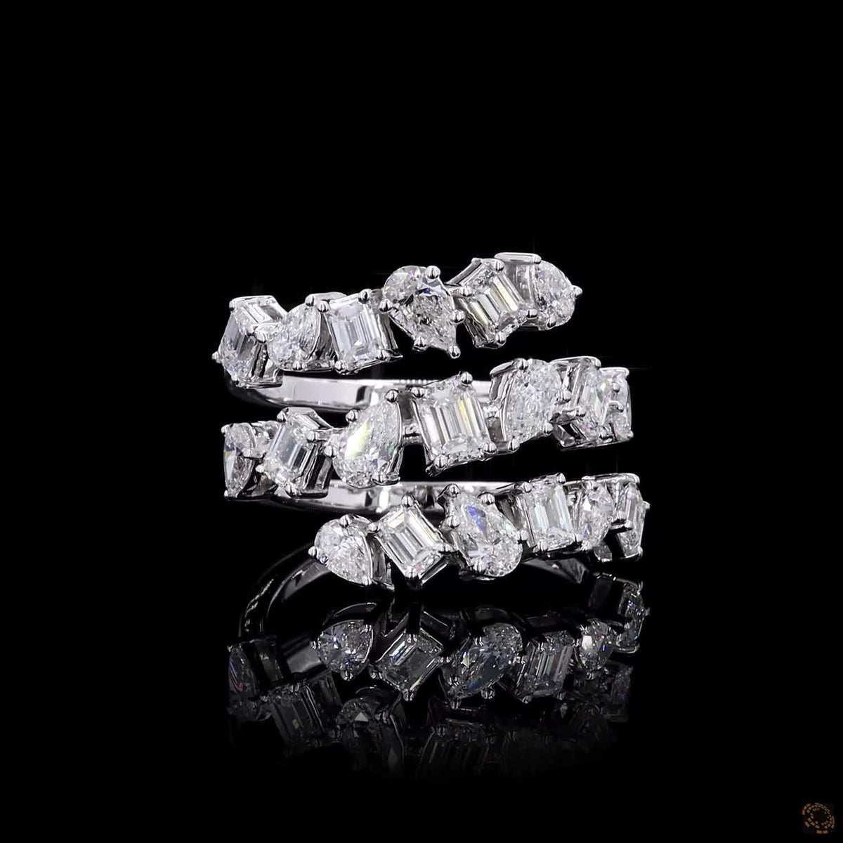 2.73 Ct Emerald with Pear Diamond Spiral Cuff Ring 14k White Gold