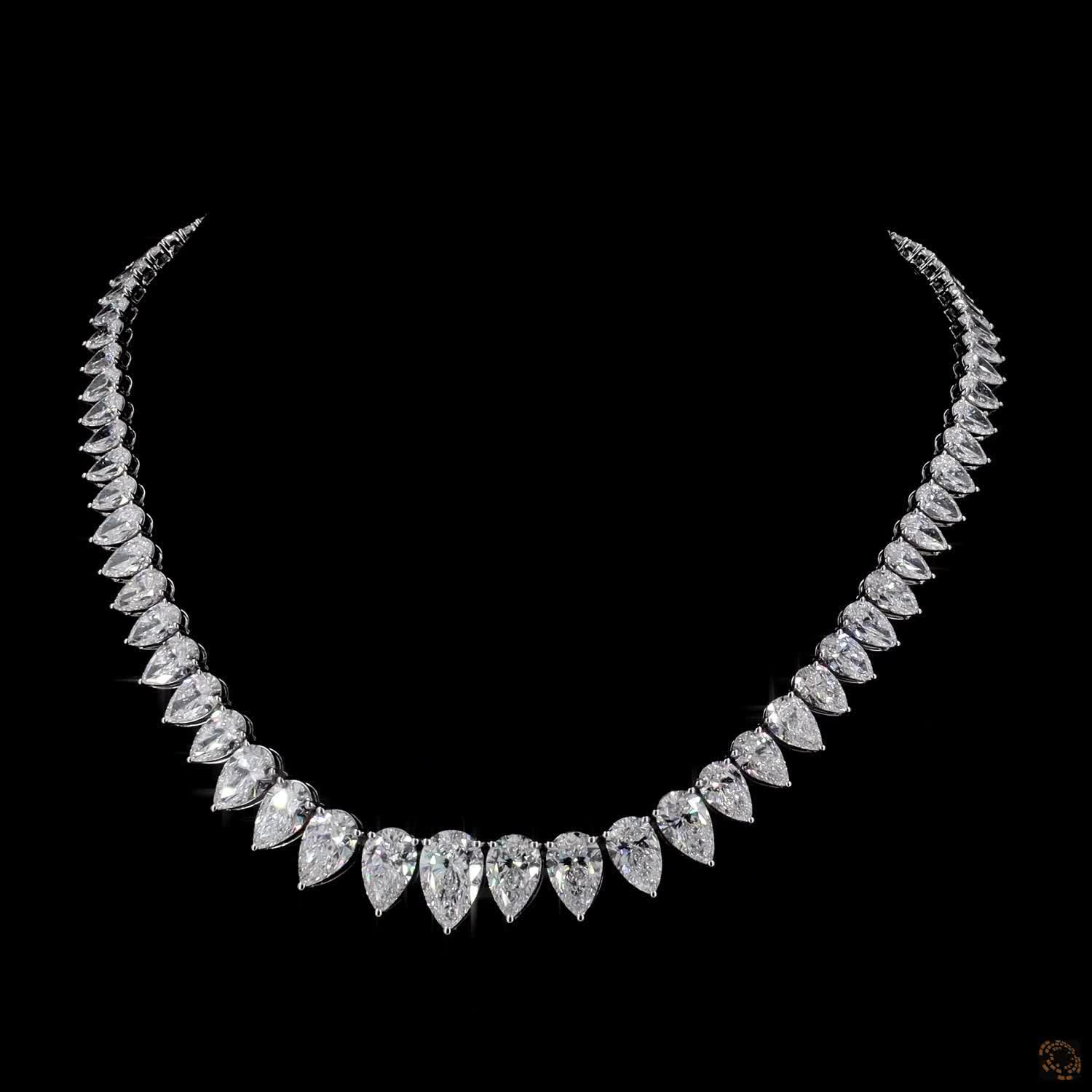 54.19 Ct Pear Cut Lab-Grown Diamond Statement Riviera Necklace in White Gold