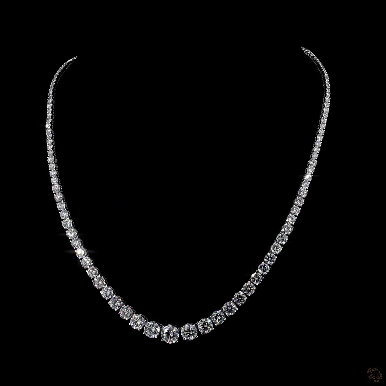 21.24 Ct Round Brilliant Cut diamonds arranged in a subtle, continuous graduated layout that tapers smoothly toward the back