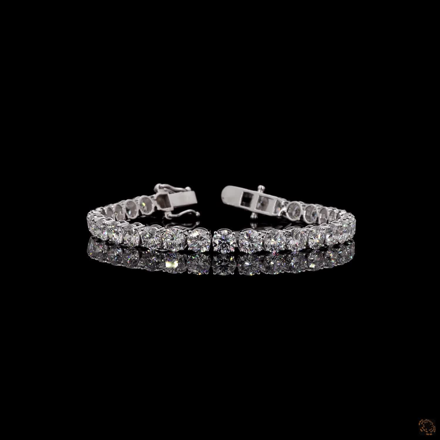 15.90 Ct Round Brilliant Cut Diamond Tennis Bracelet in 14K White Gold – Classic Box Clasp Safety Lock