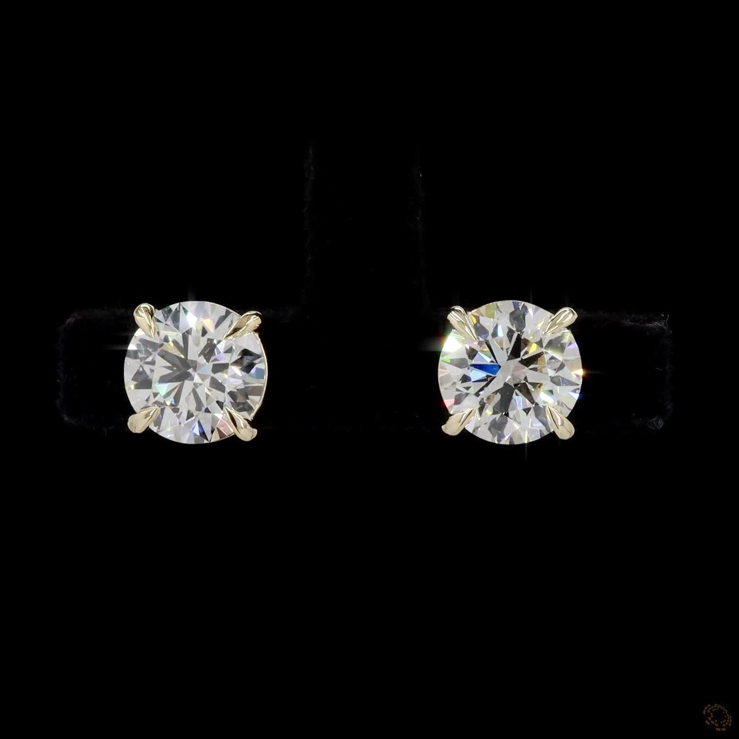 3.03 Ct Yellow Gold Bezel Round Cut Solitaire Studs