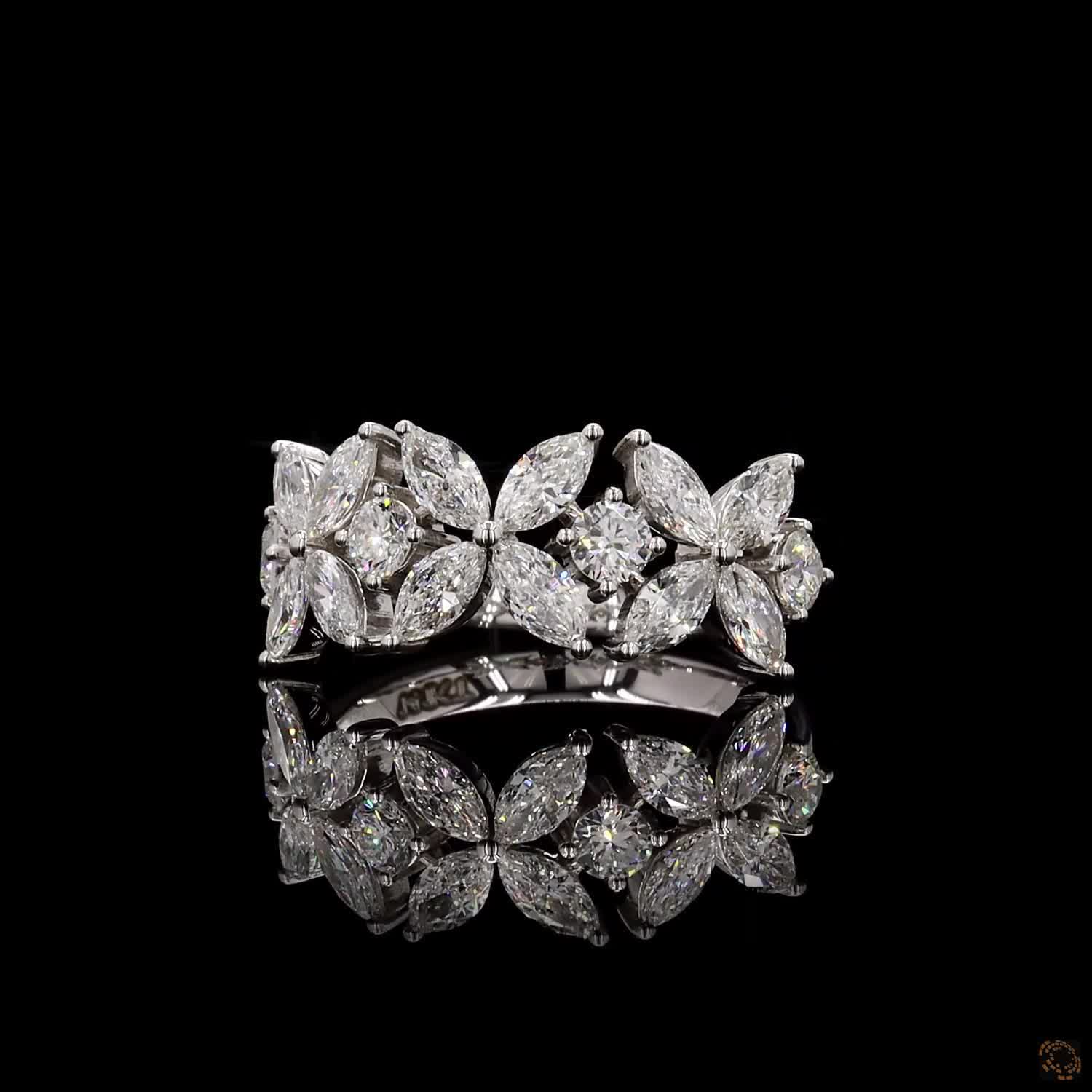1.82 Cts Marquise And Round Diamond Flower Wedding Band