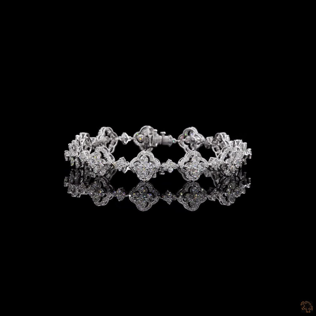 6.40Ct Diamond Clover Bracelet Round 14K White Gold