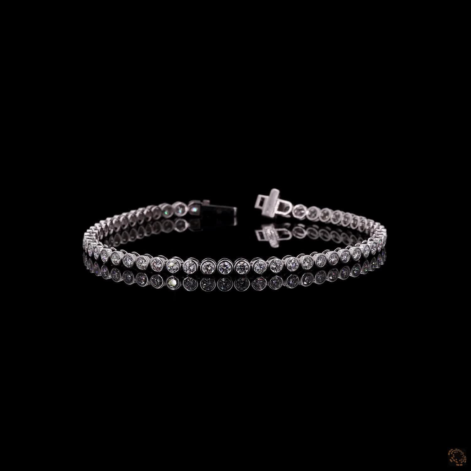 3.46 Ct 14K White Gold Round Cut Bezel Set Moissanite Tennis Bracelet with Double Latch Box Clasp