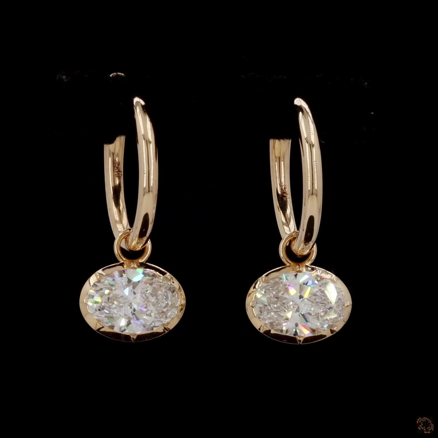 3.12 Bezel-Set Oval Solitaire Huggie Drop Earrings in Yellow Gold