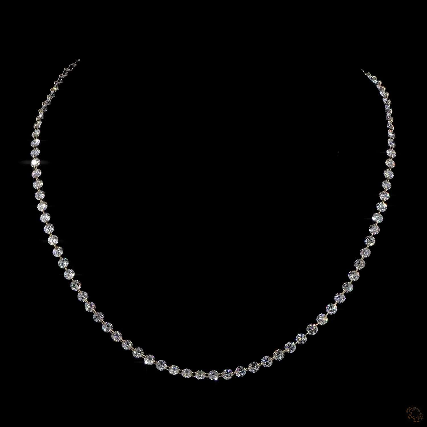 19.49 Ct Round Brilliant Graduated Riviera Station Necklace in Yellow Gold