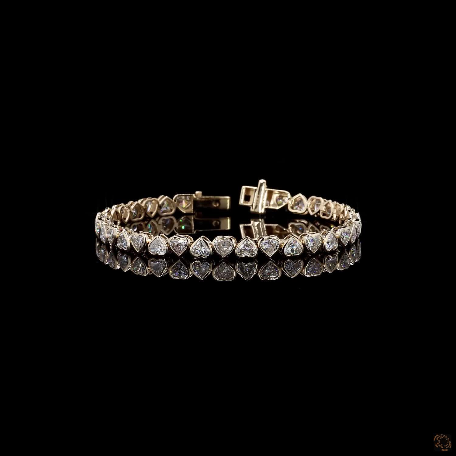 9.07 Ct 14K Yellow Gold Heart Cut Bezel Fancy  Bracelet with Double Safety Latch