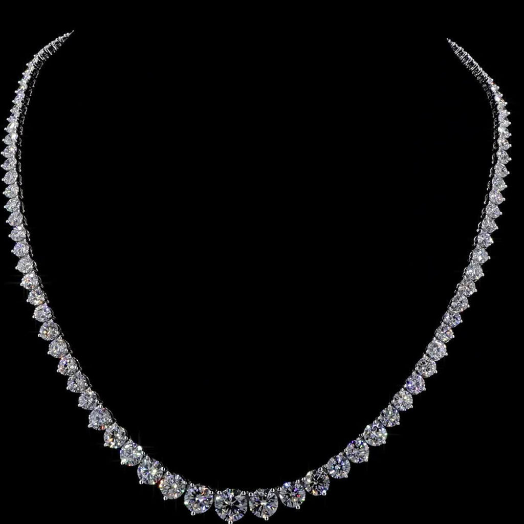 27.69 Cts 14K WHITE GOLD Round Shape Tennis Necklace