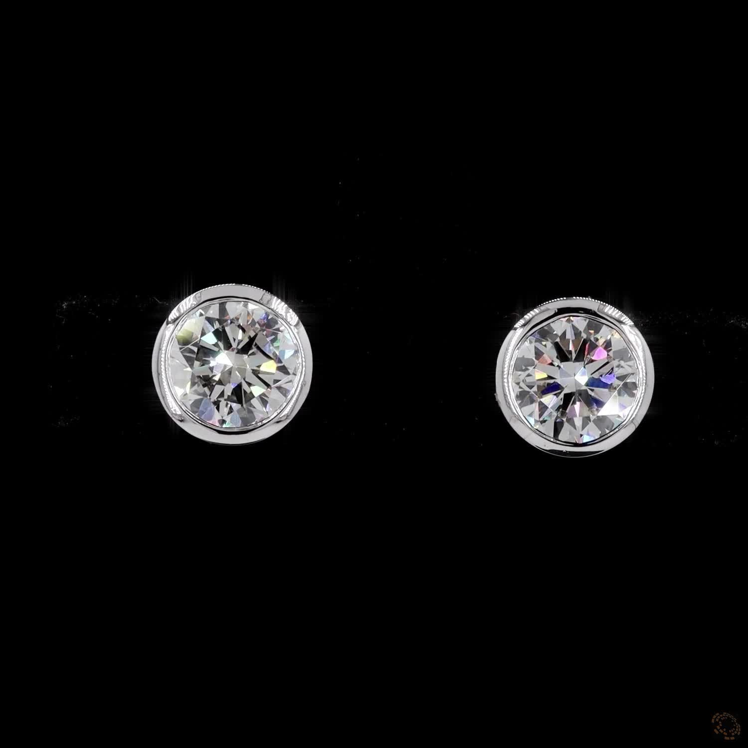 2.13 Ct Round Diamond Solitaire Stud Earrings, High-Polish 14K White Gold Compass-Set Single-Claw Studs for Women
