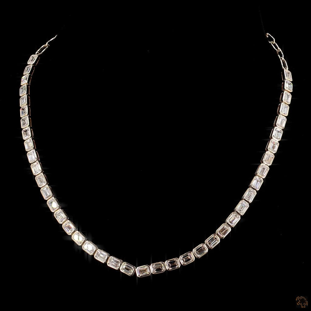 16.11 Ct Bezel Set Emerald Cut Lab Grown Diamond Tennis Necklace | Minimalist Luxury Jewelry