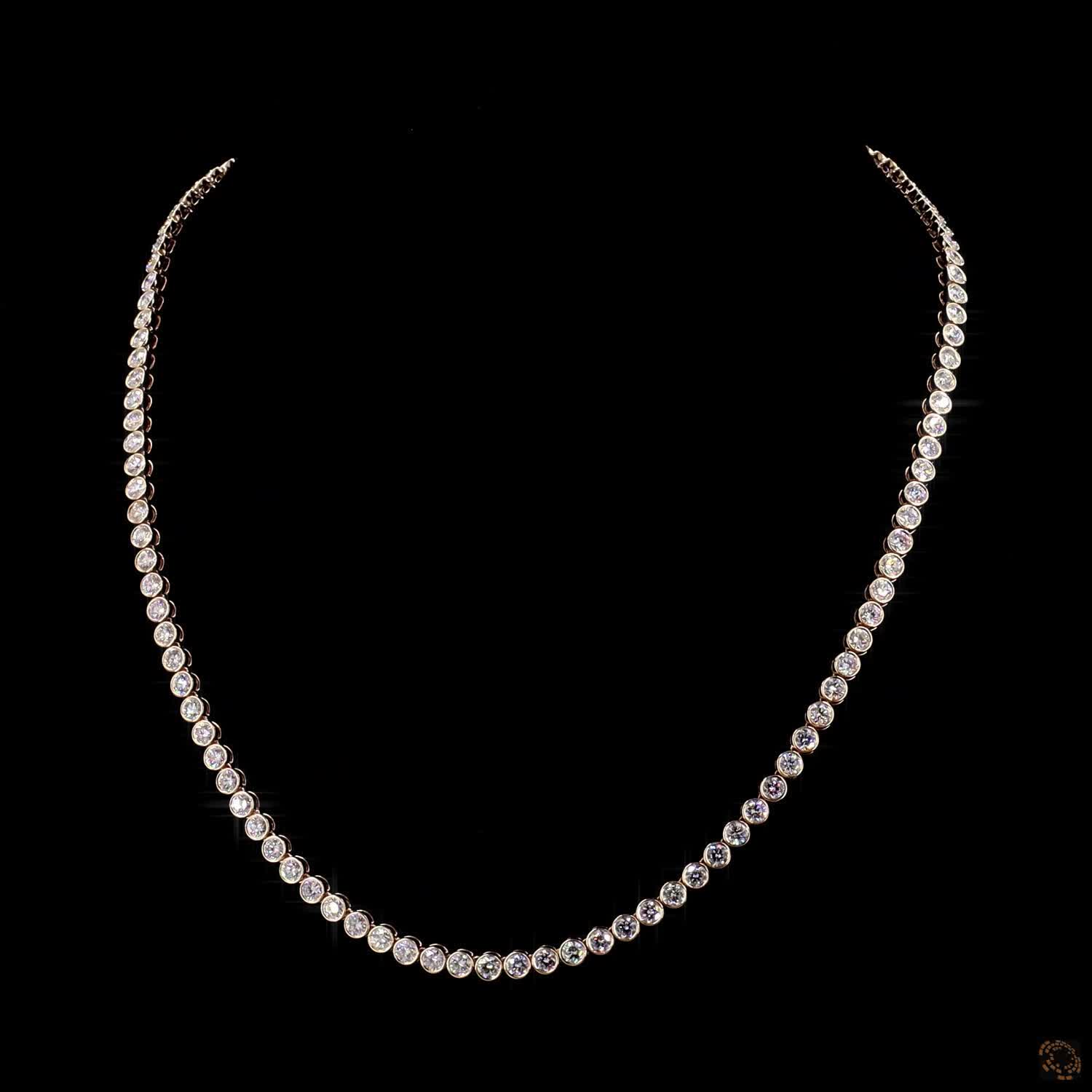 12.75 Ct Full Bezel Round Diamond Eternity Riviera Necklace in Rose Gold