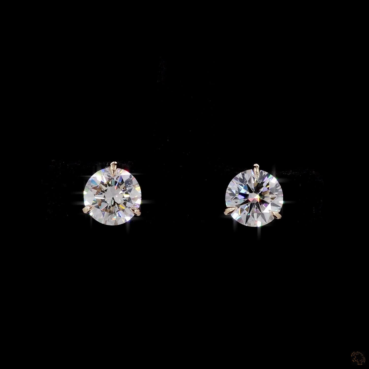2.13 Ct Round Diamond Solitaire Stud Earrings, High-Polish 14K Yellow Gold 3-Prong Claw Martini Studs for Women