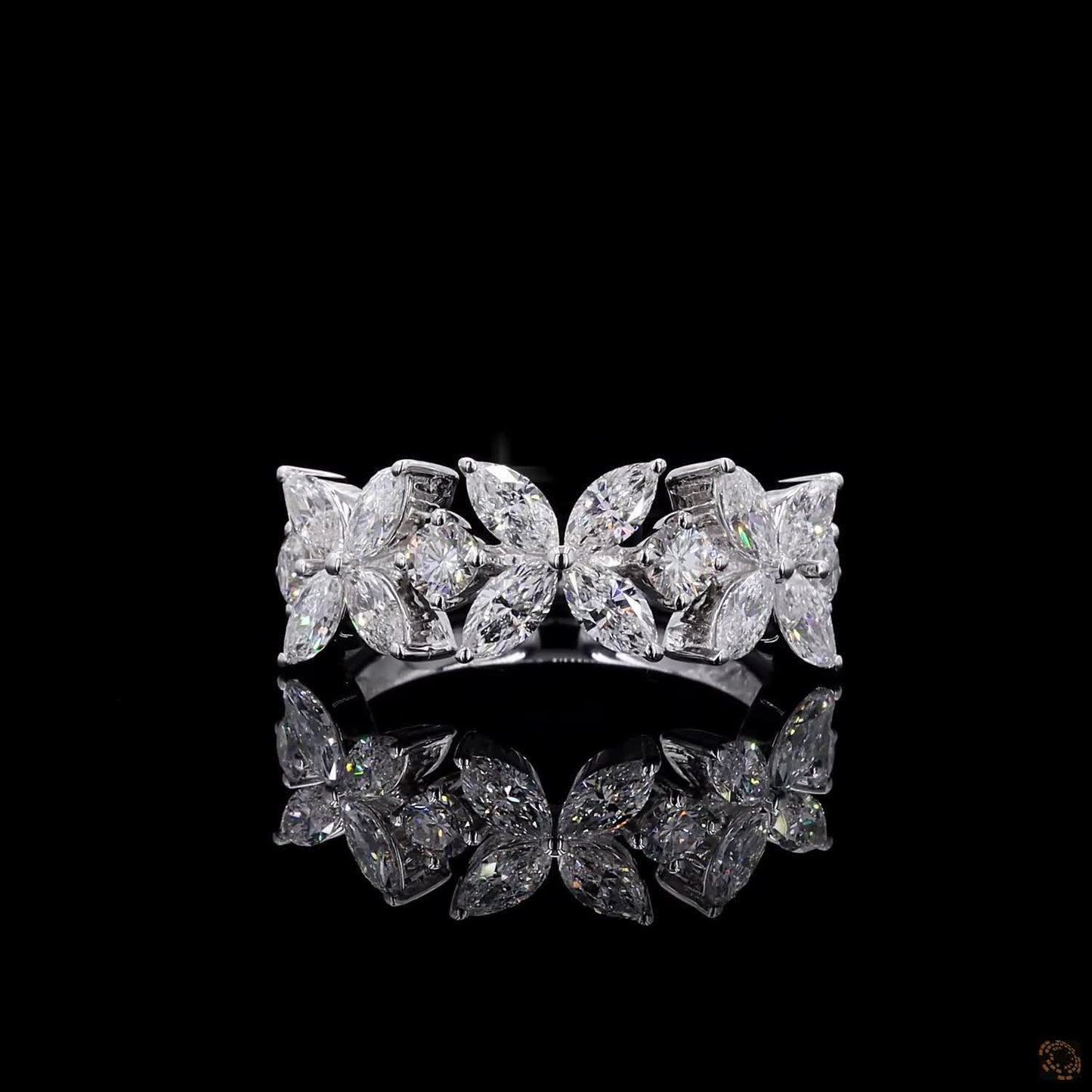  1.01 Ct Flower Shaped Round & Marquise Cut Half Eternity Wedding Band