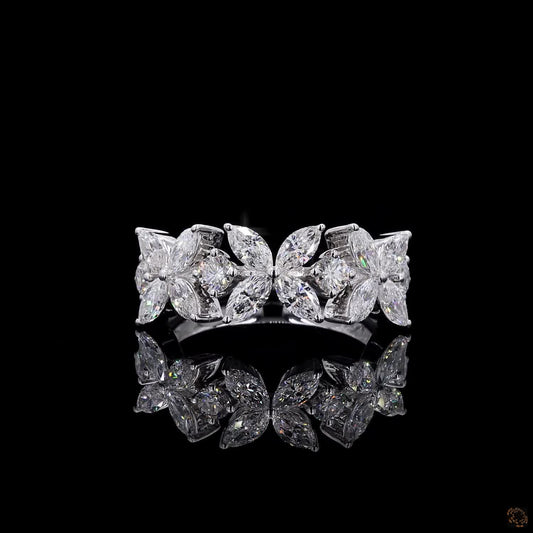  1.01 Ct Flower Shaped Round & Marquise Cut Half Eternity Wedding Band