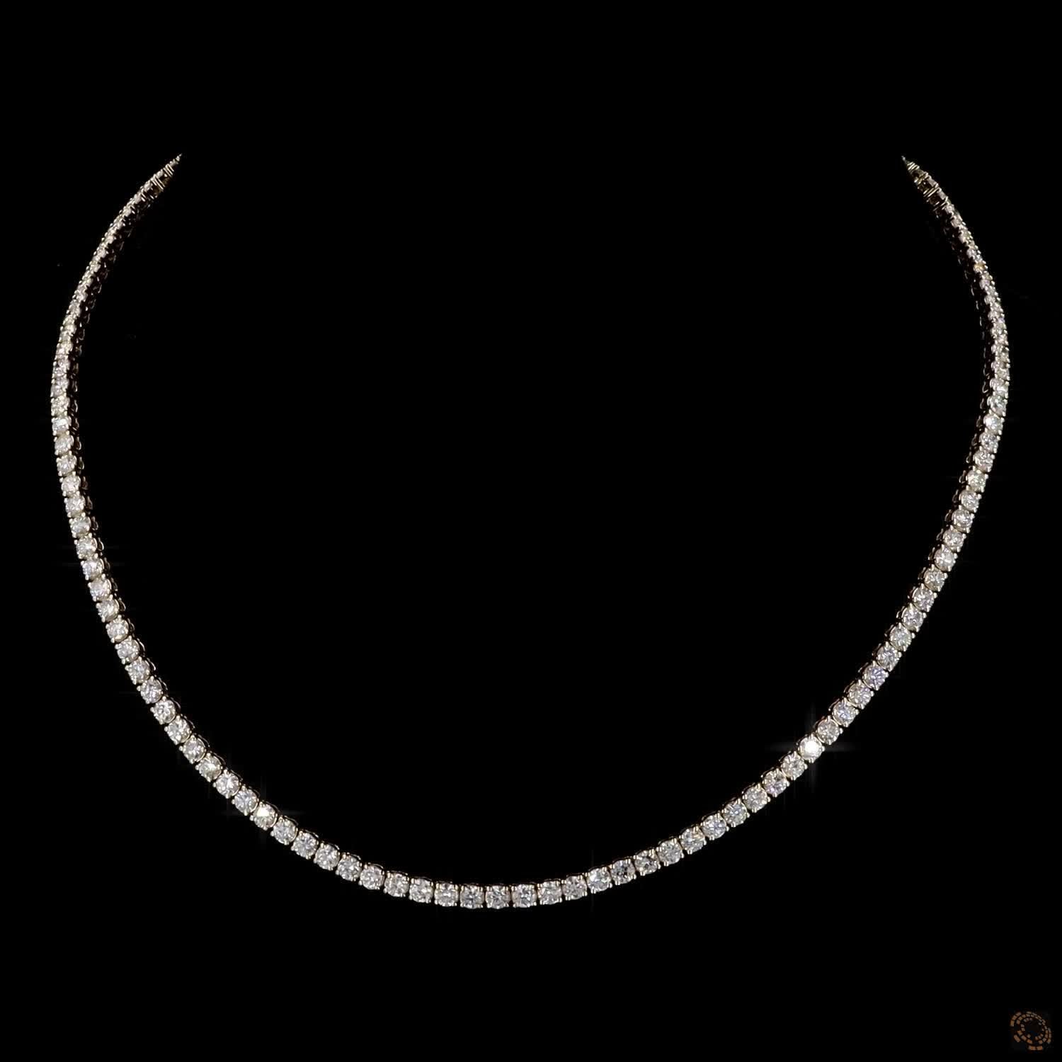 8.56 Ct Classic Round Brilliant Eternity Tennis Line Necklace in Yellow Gold