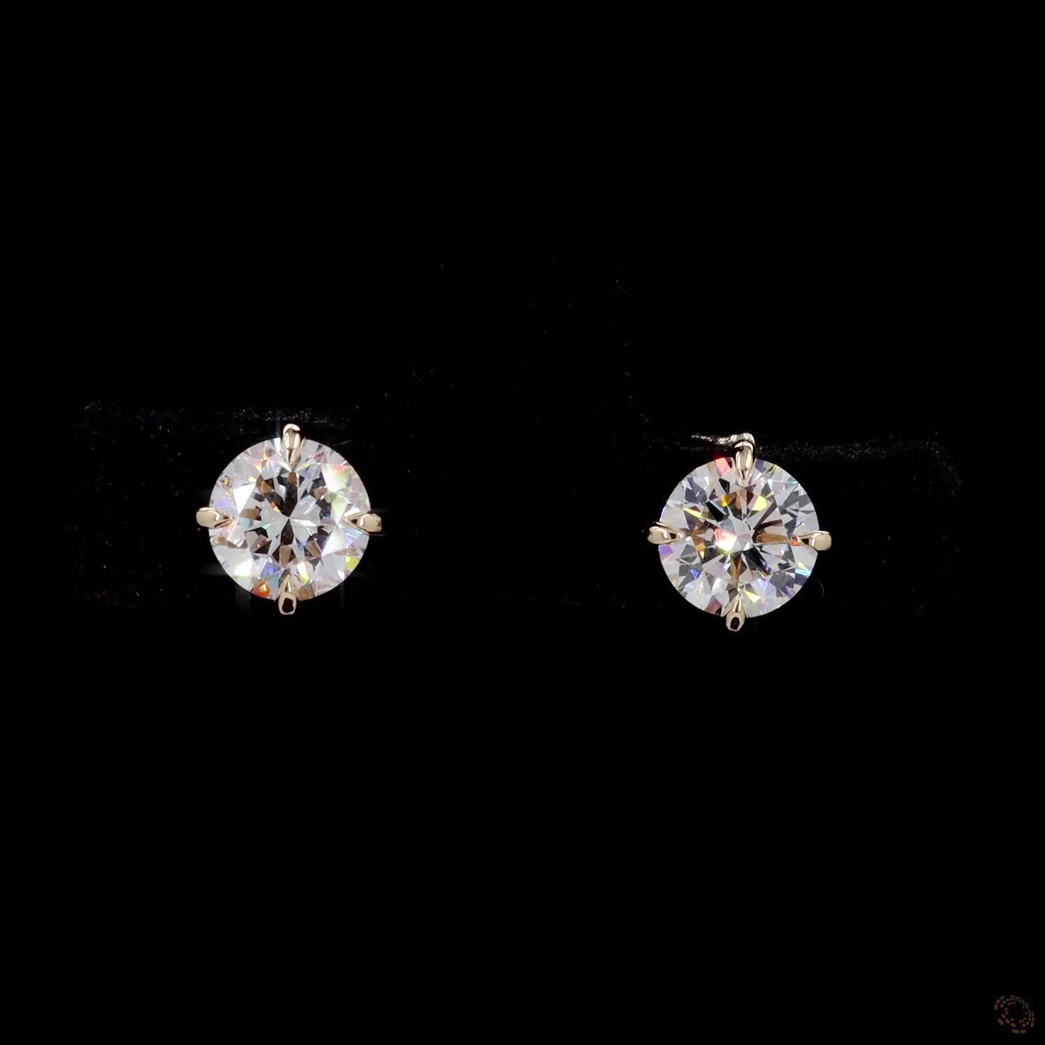 1.43 Ct Round Diamond Solitaire Stud Earrings, High-Polish 14K Yellow Gold Compass-Set Single-Claw Studs for Women