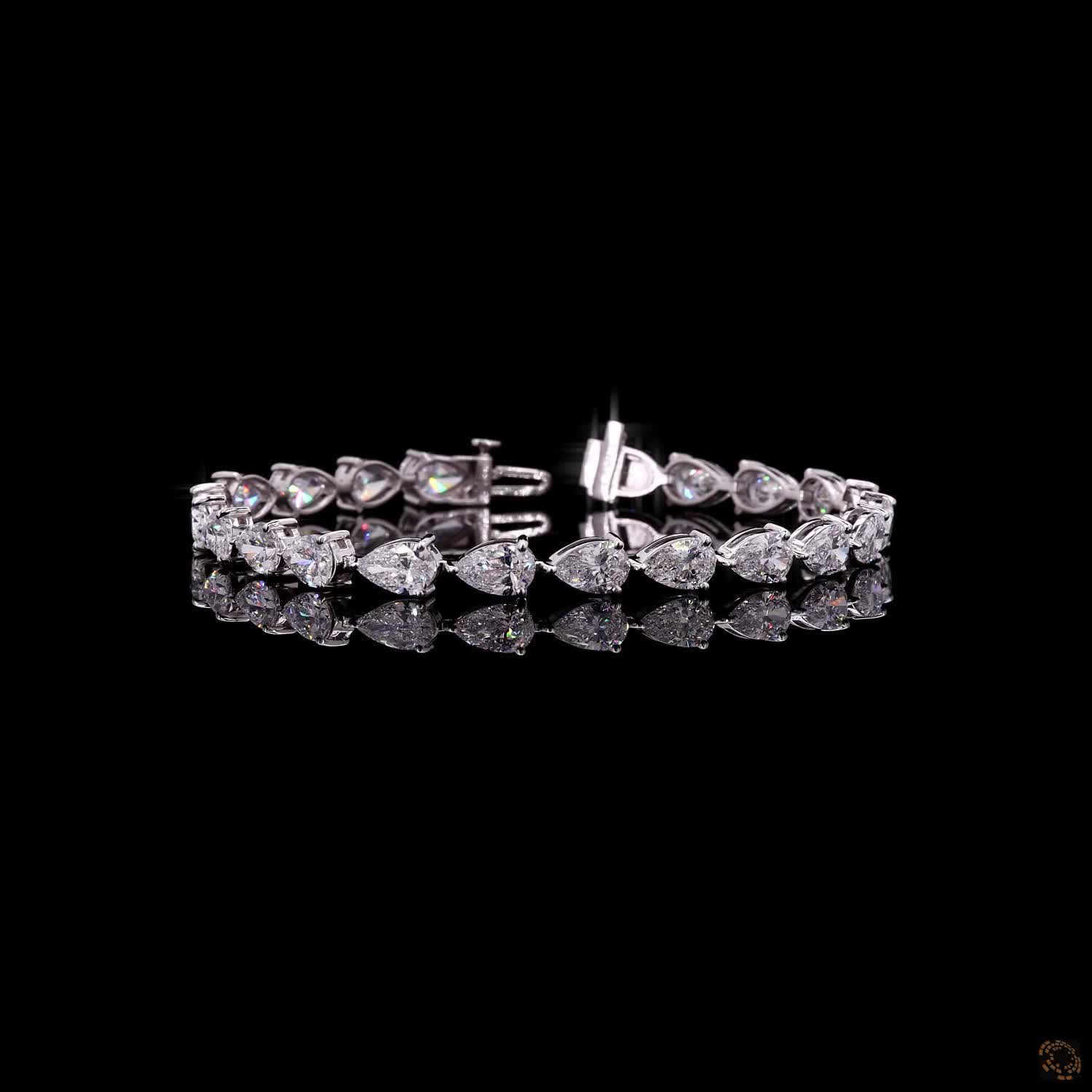 12.05 Ct Pear Cut  Fancy  Bracelet in 14K White Gold | Horizontal East-West Teardrop Diamond Alternative Line Bracelet