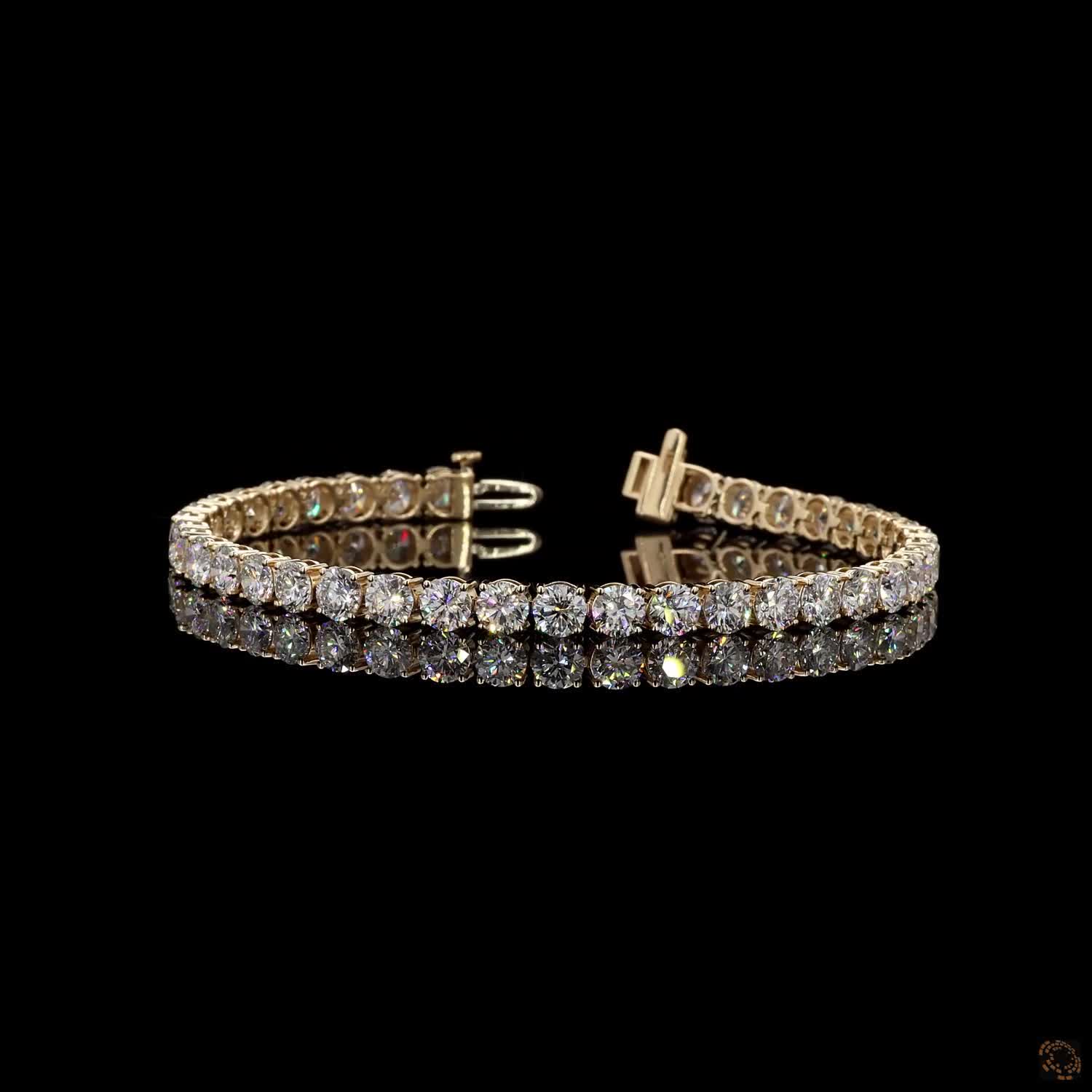 12.63 Ct Yellow Gold Round Moissanite Tennis Bracelet, Timeless 4-Prong Eternity Line Bracelet, Everyday Layering Fine Jewelry, Gift for Her